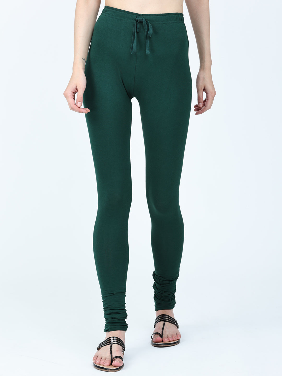 Robinbosky Premium Women Churidar Cotton Leggings in Bottle Green