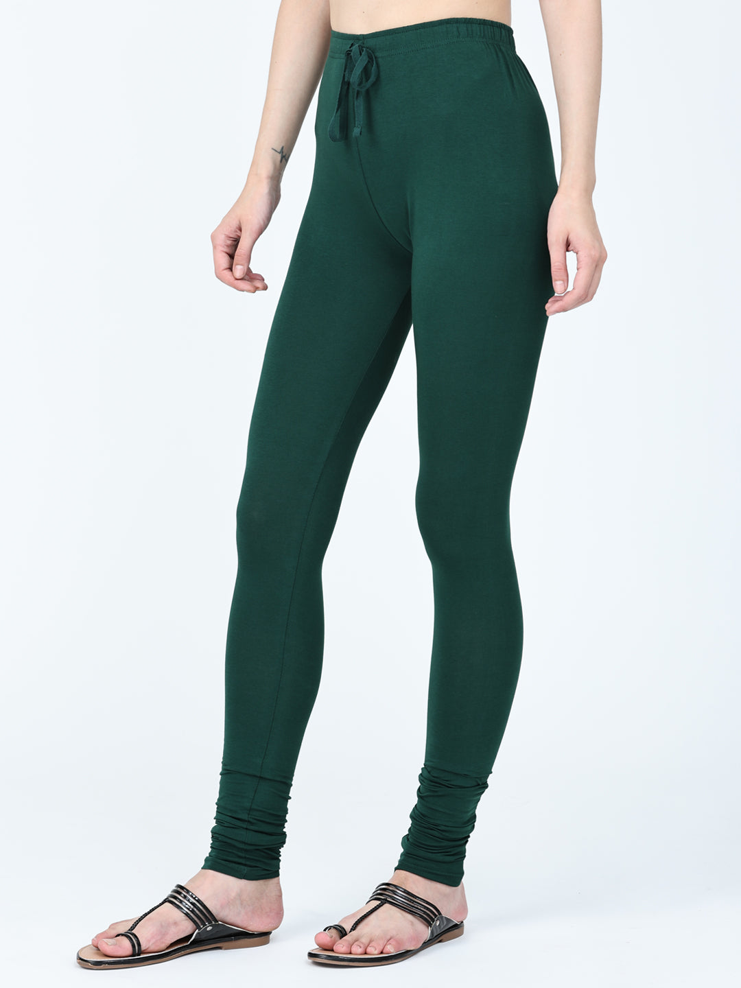 Robinbosky Premium Women Churidar Cotton Leggings in Bottle Green