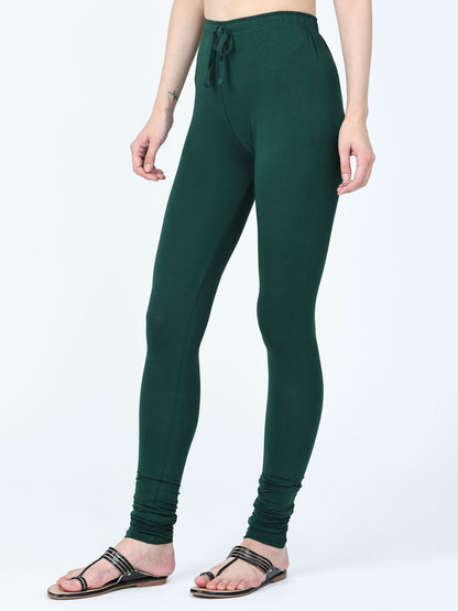 Robinbosky Premium Women Churidar Cotton Leggings in Bottle Green