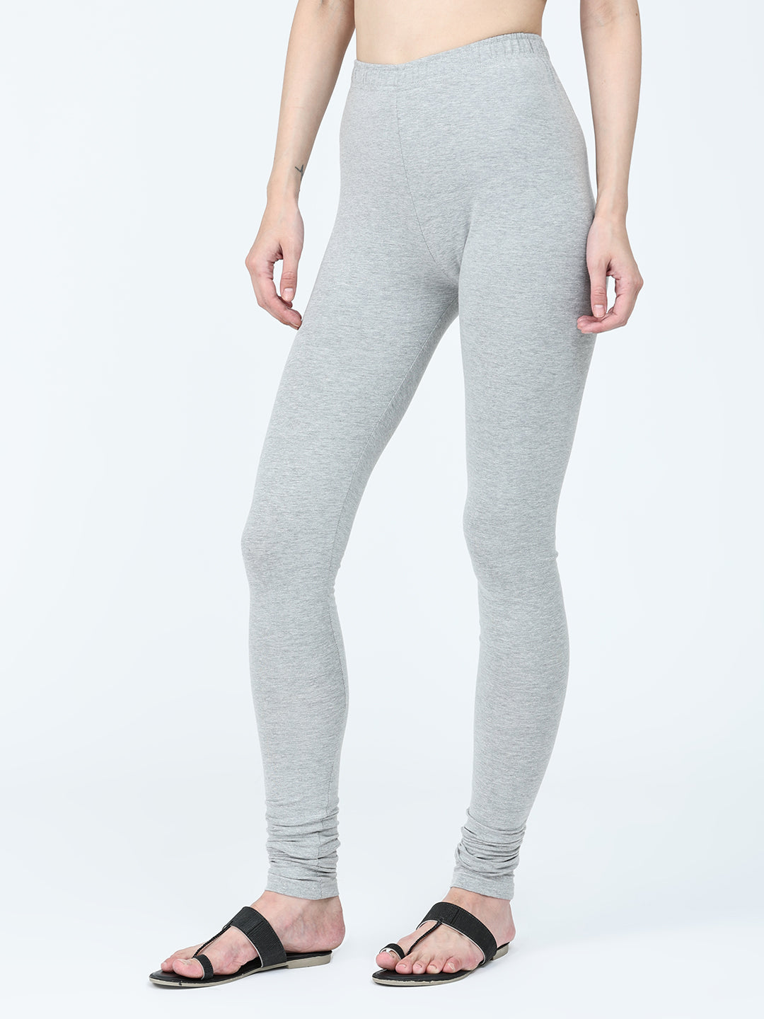Robinbosky Premium Women Churidar Cotton Leggings in Grey Mel